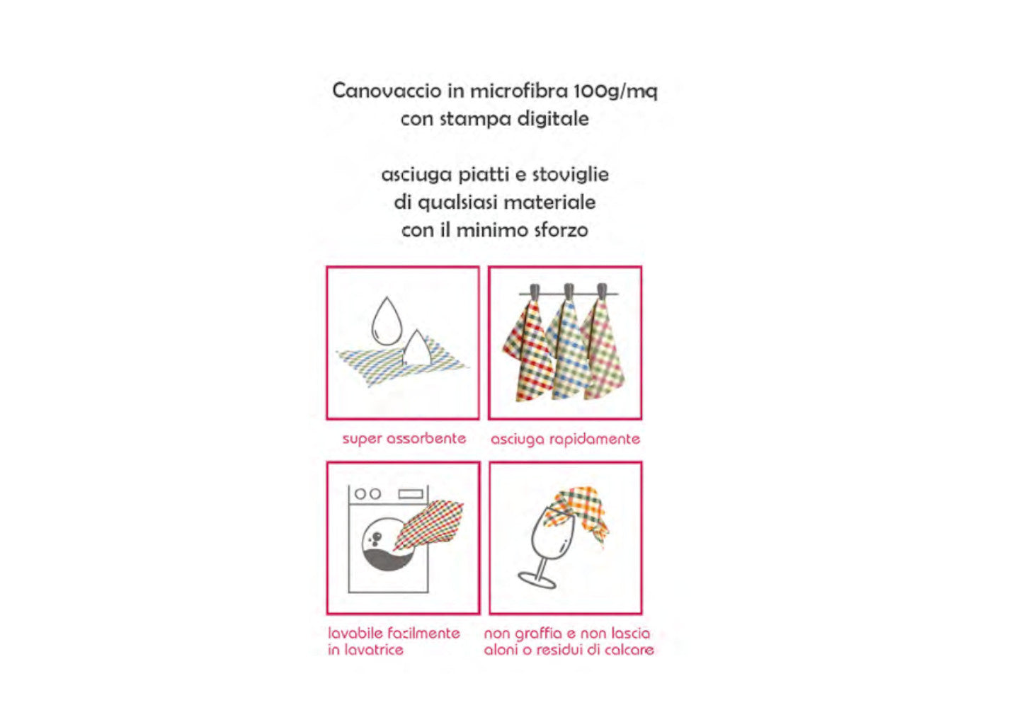 Asciughino in Microfibra, asciuga piatti e stoviglie. Fantasia Assortita